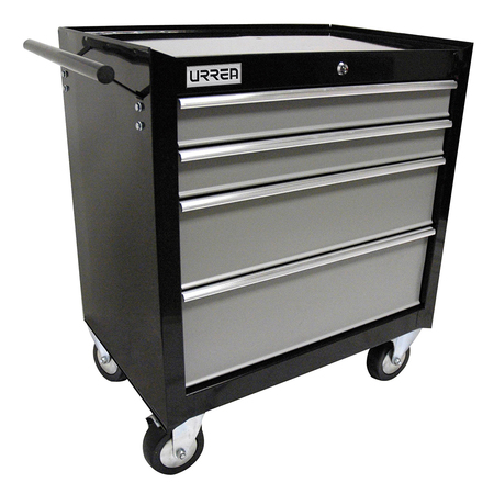 URREA H-Series Roller Cabinet, 4 Drawer, Black, Steel, 27 in W x 31-1/2 in D x 18 in H H27M4